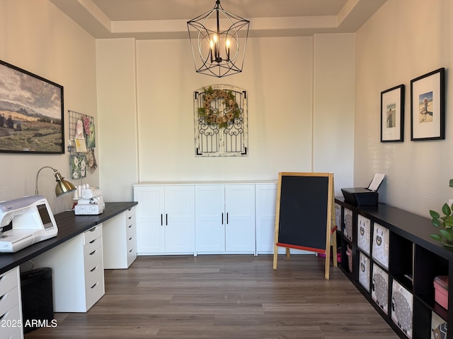 3765 N Denny Way, Buckeye, AZ 85396 - office area with a chandelier, dark wood-type flooring, and a raised ceiling