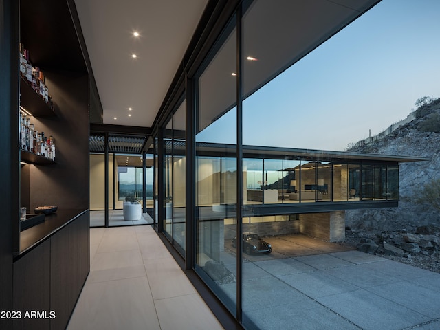 interior space with floor to ceiling windows