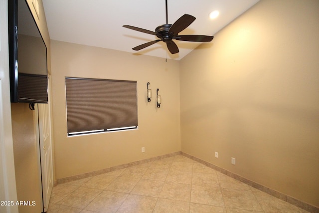 5437 W Bluefield Ave, Glendale, AZ 85308 - unfurnished room with a ceiling fan, recessed lighting, light tile patterned floors, and vaulted ceiling