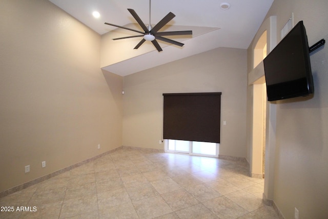 5437 W Bluefield Ave, Glendale, AZ 85308 - unfurnished living room featuring a ceiling fan, lofted ceiling, and recessed lighting