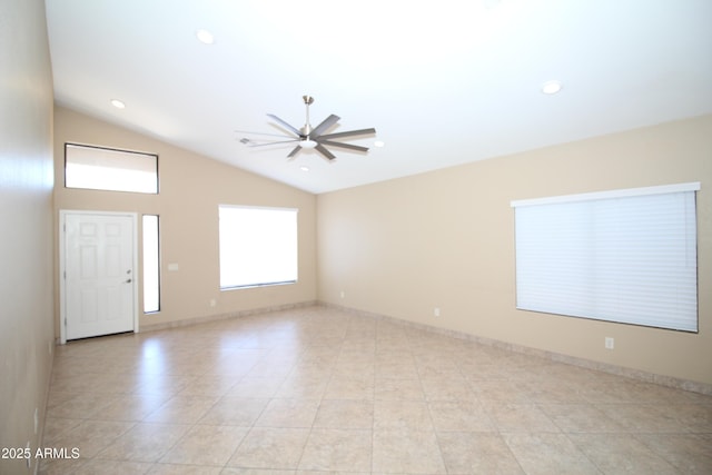 5437 W Bluefield Ave, Glendale, AZ 85308 - spare room featuring a ceiling fan, lofted ceiling, recessed lighting, and light tile patterned floors