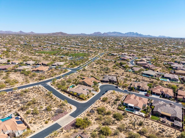 bird's eye view featuring a mountain view and a residential view