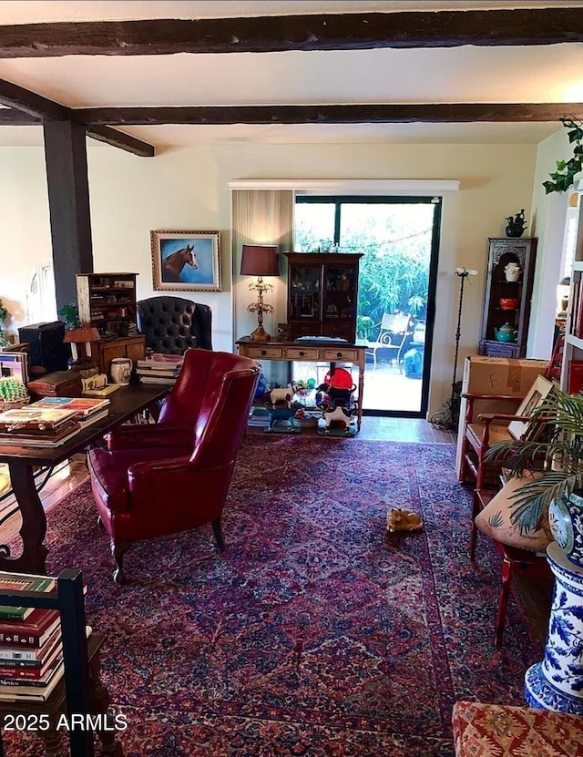 100 N Lazy Fox Rd Unit 8, Wickenburg, AZ 85390 - living room with beamed ceiling