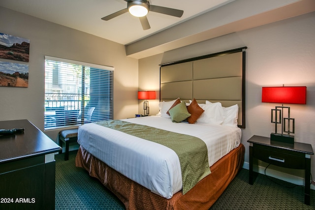 bedroom with carpet flooring and ceiling fan