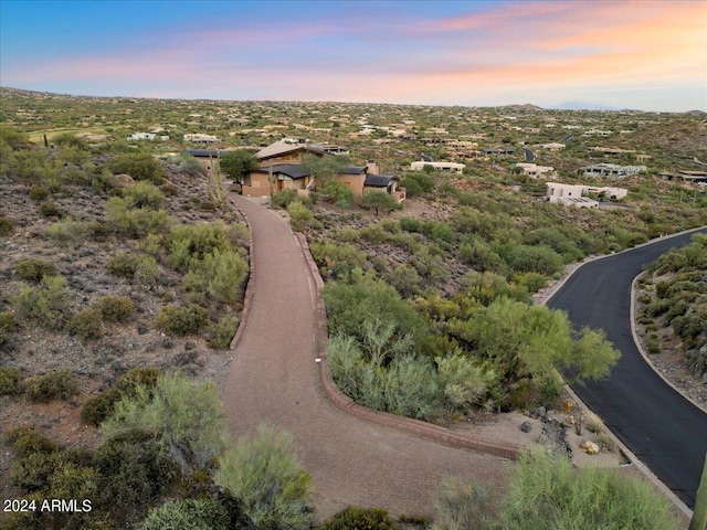 view of aerial view at dusk