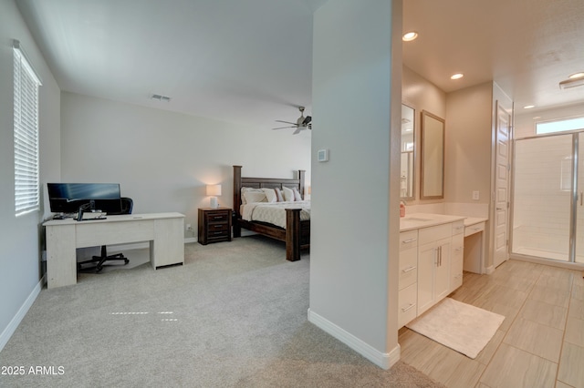 bedroom featuring recessed lighting, visible vents, and baseboards