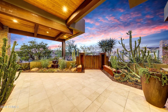 view of patio terrace at dusk