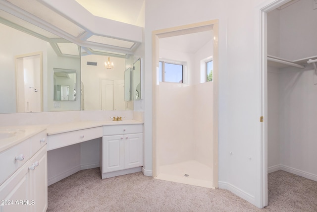 bathroom with vanity and walk in shower