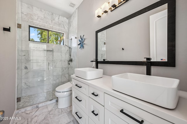 422 E Kaibab Pl, Chandler, AZ 85249 - full bathroom with marble look tiles, double vanity, and a stall shower