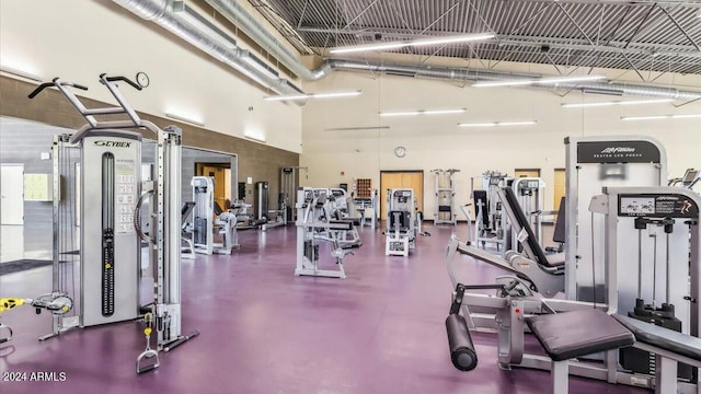 gym featuring a towering ceiling