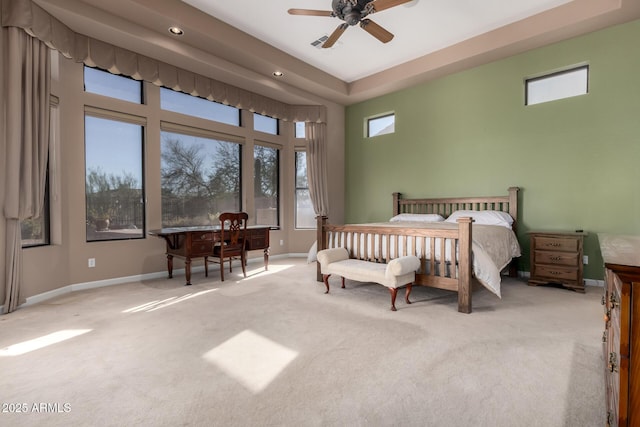 bedroom featuring baseboards, carpet flooring, and recessed lighting