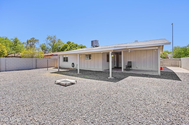 1017 S Allen, Mesa, AZ 85204 - rear view of house with a patio, a fenced backyard, and board and batten siding