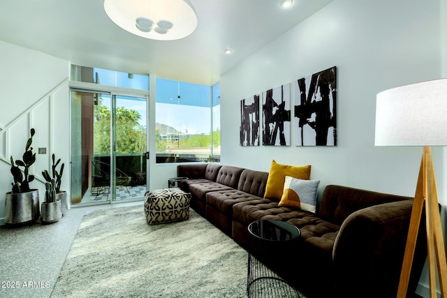 living room with expansive windows