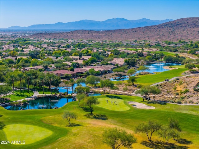 bird's eye view featuring a water and mountain view