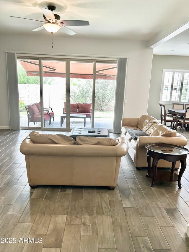 4956 S Leisure Way, Gilbert, AZ 85298 - living area with wood finished floors and ceiling fan