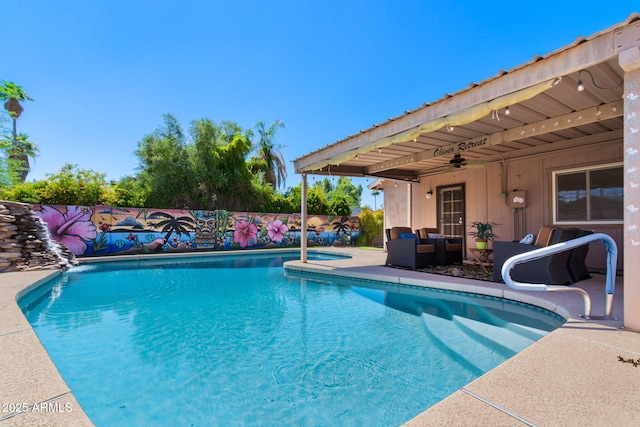 2804 N Nebraska St, Chandler, AZ 85225 - view of swimming pool with a ceiling fan, a patio, and outdoor lounge area