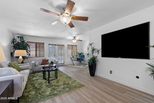 2804 N Nebraska St, Chandler, AZ 85225 - living room featuring ceiling fan, healthy amount of natural light, light wood-style flooring, and a textured ceiling