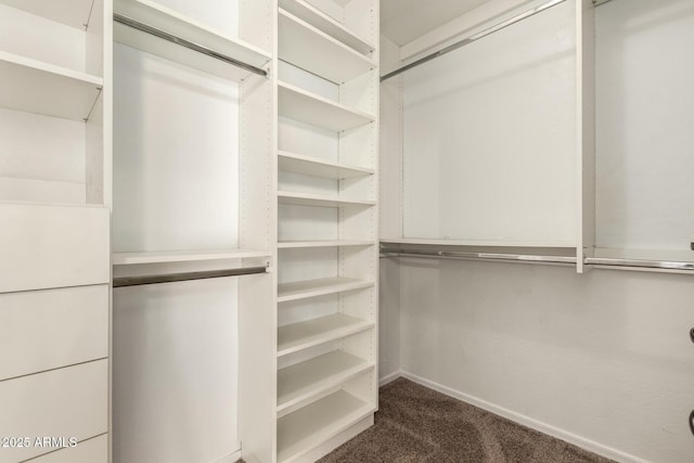 spacious closet featuring dark carpet