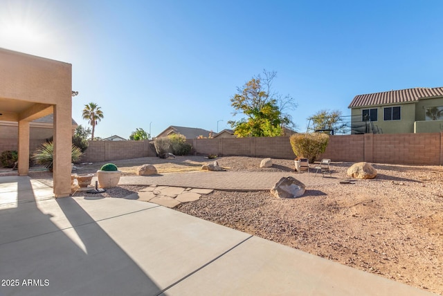 view of yard with a patio area and a fenced backyard