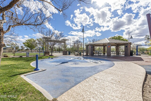 view of community featuring a gazebo and a lawn