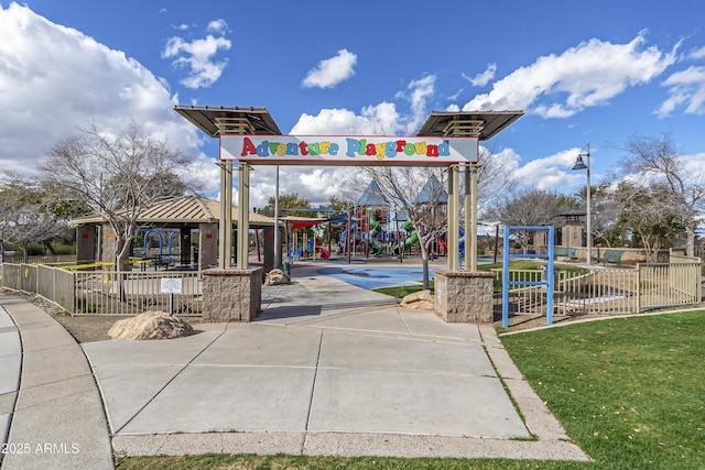 view of community with a playground and a gazebo