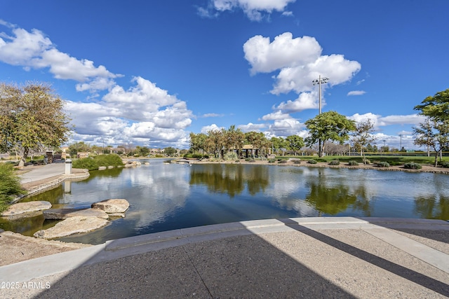 view of dock with a water view