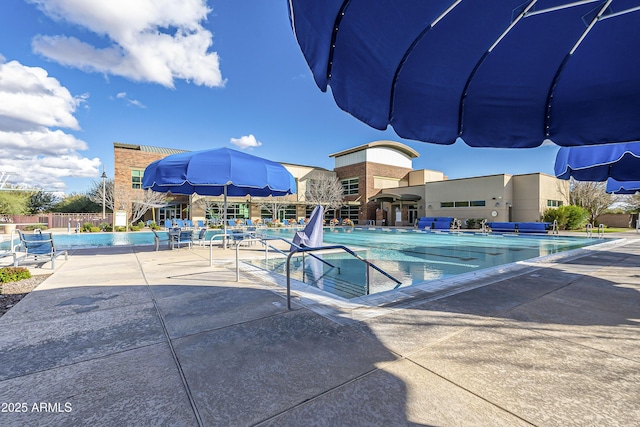 view of pool featuring a patio