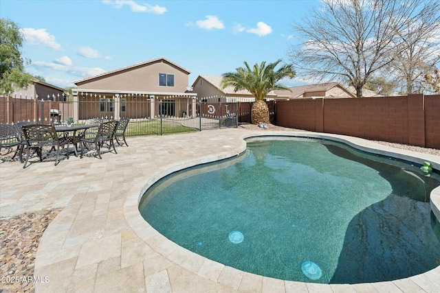 view of pool with a fenced in pool, a patio area, and a fenced backyard