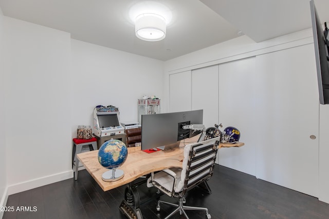 home office featuring dark wood-type flooring