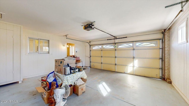 garage with a garage door opener