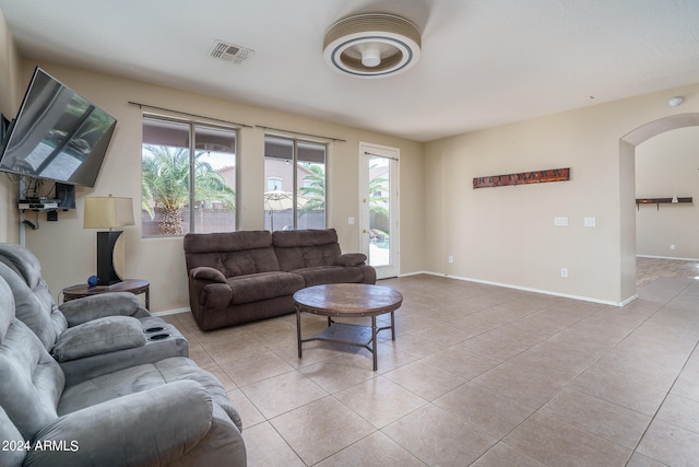 living room featuring light tile patterned floors