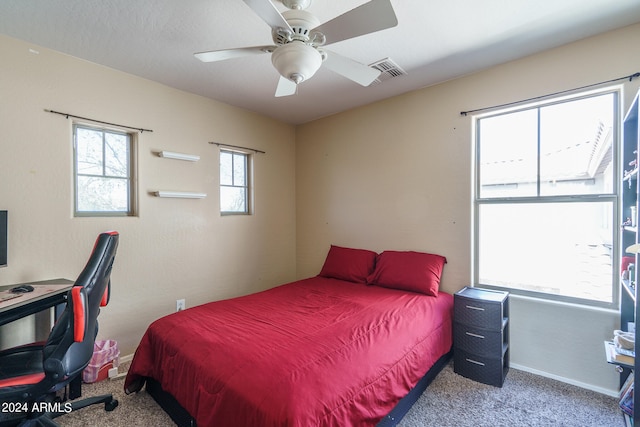 bedroom with carpet and ceiling fan