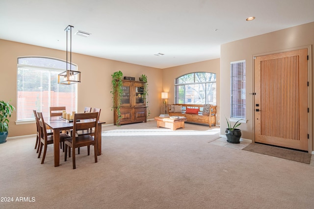 view of carpeted dining room