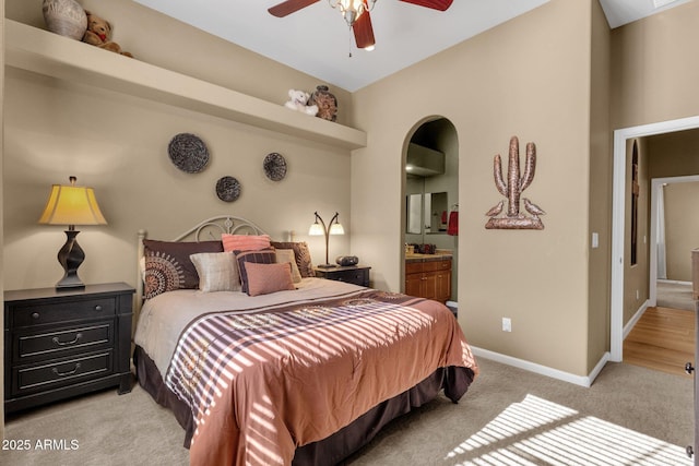 10254 N Demaret Dr, Fountain Hills, AZ 85268 - carpeted bedroom with ceiling fan and ensuite bath