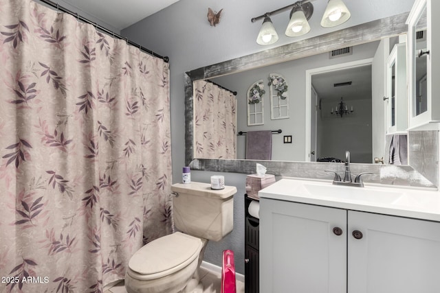 full bath with vanity, toilet, and visible vents