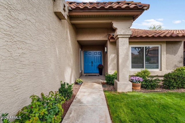 doorway to property featuring a yard