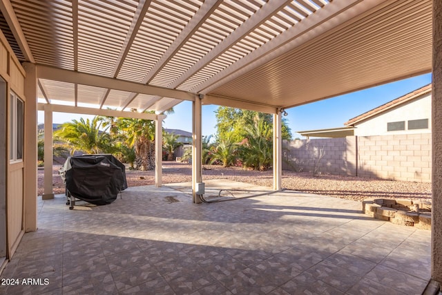 view of patio / terrace featuring a pergola and grilling area