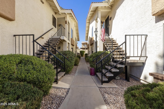 entrance to property with stucco siding