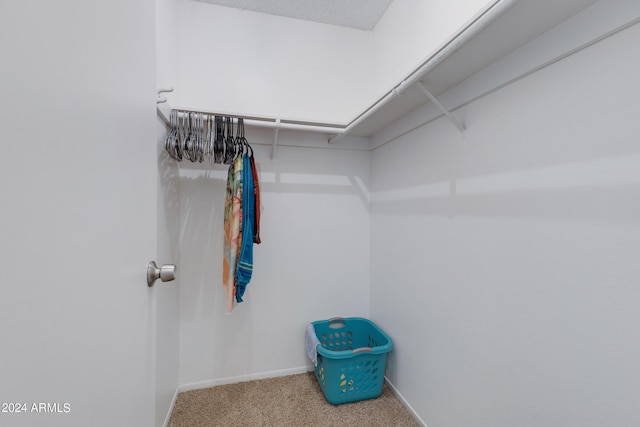 walk in closet with carpet