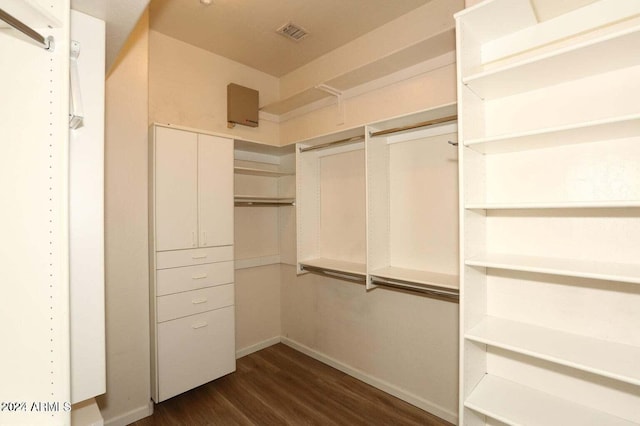 spacious closet with dark wood-type flooring