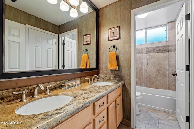 full bathroom with vanity, shower / bathtub combination, and toilet