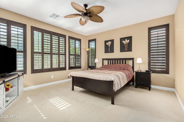 815 E Laddoos Ave, San Tan Valley, AZ 85140 - bedroom featuring light colored carpet, visible vents, ceiling fan, and baseboards