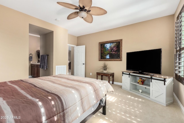 815 E Laddoos Ave, San Tan Valley, AZ 85140 - bedroom with baseboards, visible vents, a ceiling fan, and light colored carpet