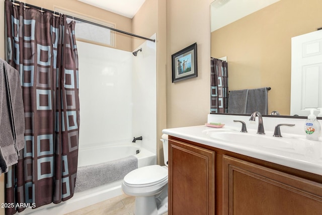 815 E Laddoos Ave, San Tan Valley, AZ 85140 - bathroom with toilet, tile patterned flooring, shower / bath combo with shower curtain, and vanity