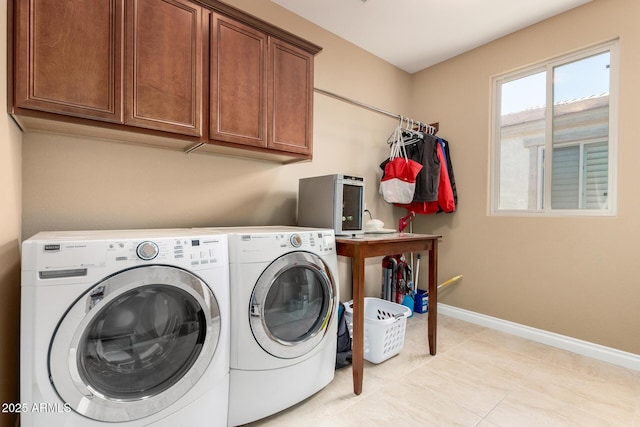 815 E Laddoos Ave, San Tan Valley, AZ 85140 - washroom with light tile patterned flooring, washing machine and dryer, cabinet space, and baseboards