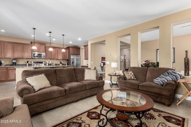 815 E Laddoos Ave, San Tan Valley, AZ 85140 - living area with baseboards, light tile patterned flooring, visible vents, and recessed lighting