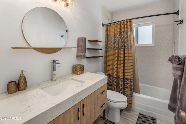 7707 E Earll Dr, Scottsdale, AZ 85251 - bathroom with vanity, toilet, shower / bath combo, and tile patterned flooring