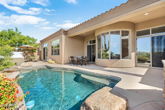 view of swimming pool featuring a patio