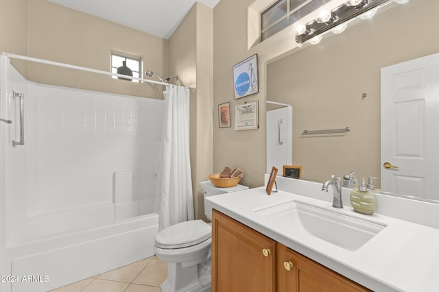 full bathroom featuring vanity, tile patterned floors, toilet, and shower / bath combination with curtain