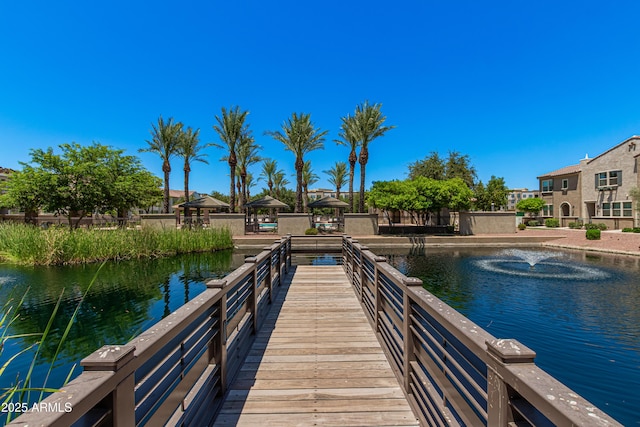 view of dock featuring a gazebo